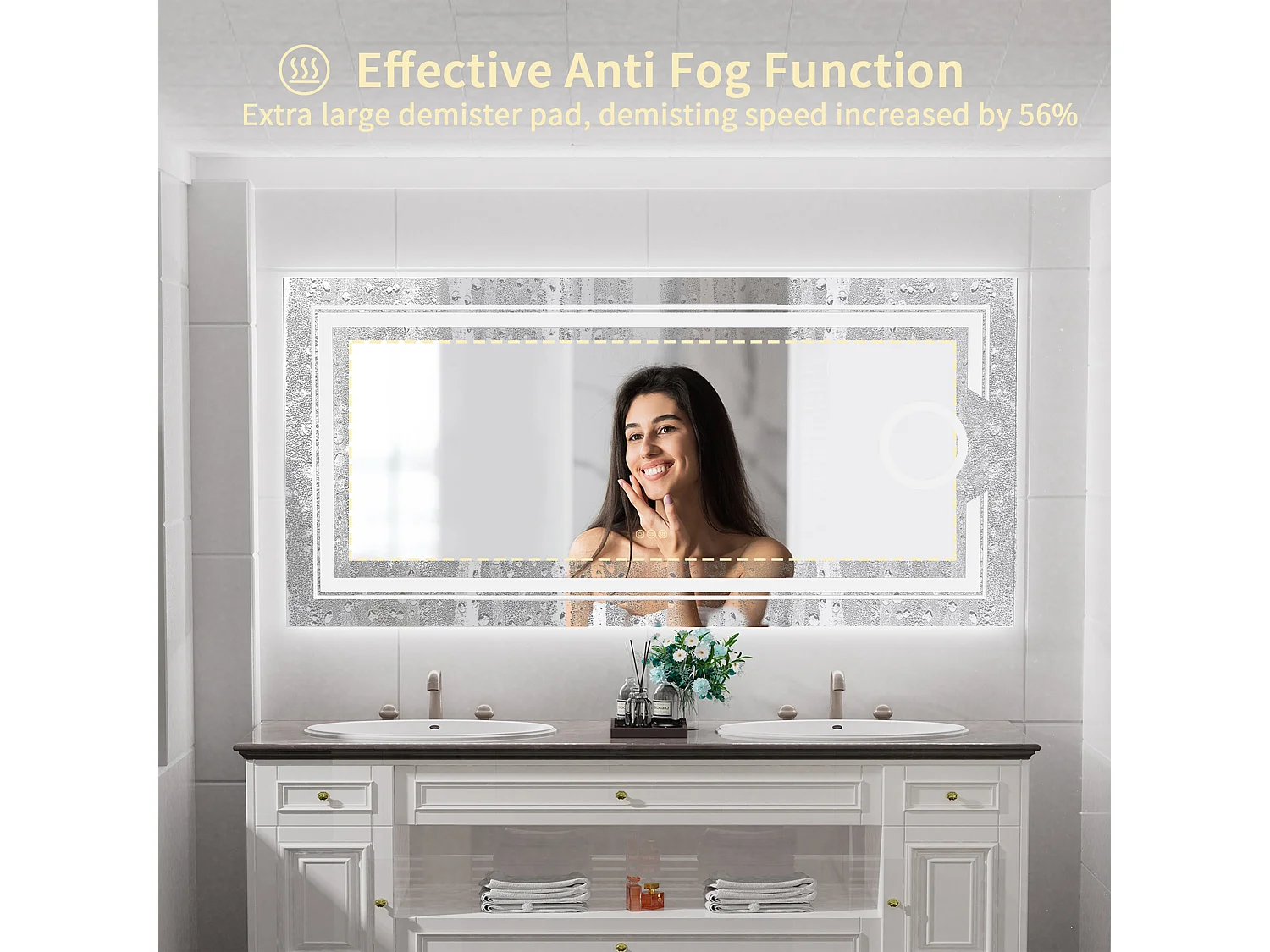 Miroir salle de bain lumineux grossissant grand miroir mural avec éclairage led 120x60cm