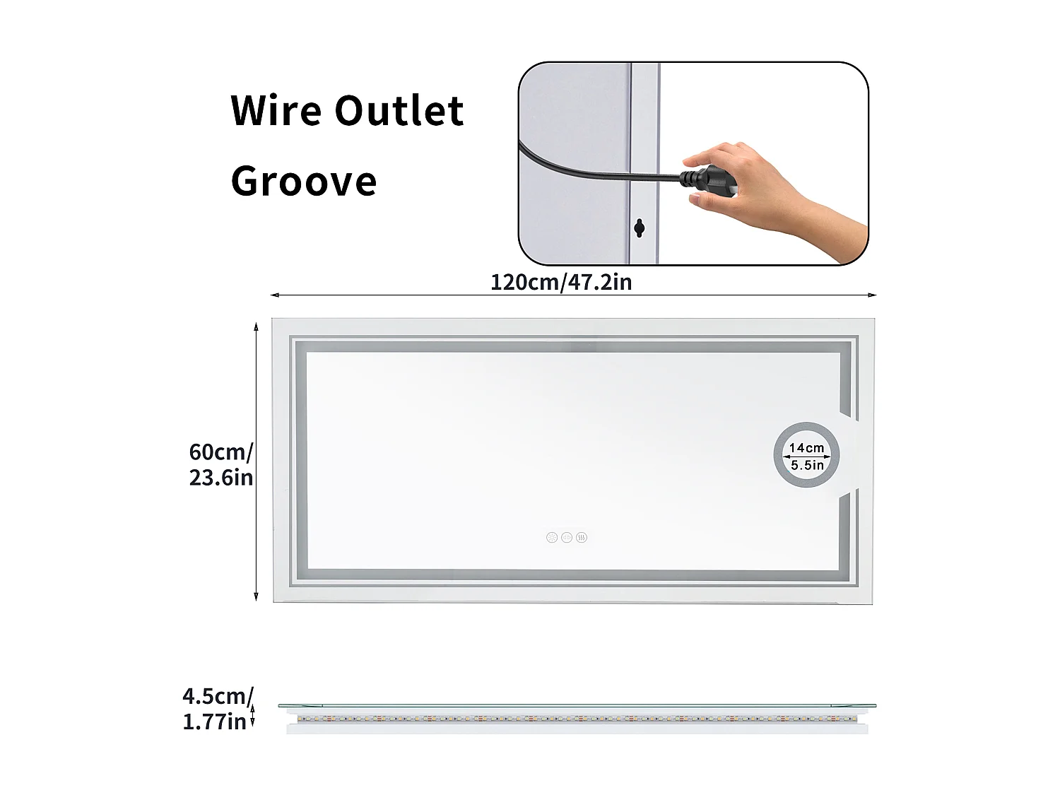 Miroir salle de bain lumineux grossissant grand miroir mural avec éclairage led 120x60cm