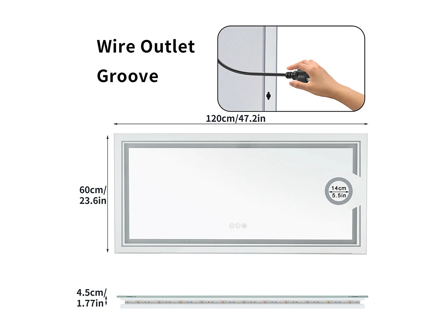 Miroir salle de bain lumineux grossissant grand miroir mural avec éclairage led 120x60cm