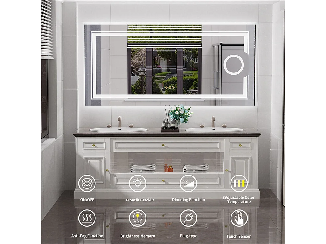 Miroir salle de bain lumineux grossissant grand miroir mural avec éclairage led 120x60cm