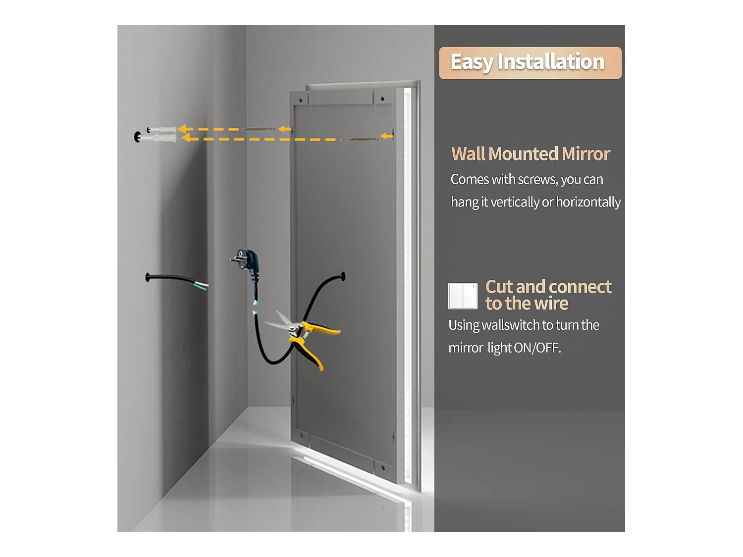 LED quadratischer Badezimmerspiegel 90x90cm dreifarbig beleuchteter Wandspiegel beschlagfrei 90x90cm