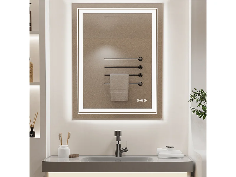 LED Badezimmerspiegel 70x50cm rechteckiger hinterleuchteter Wandspiegel beschlagfrei 50x70cm