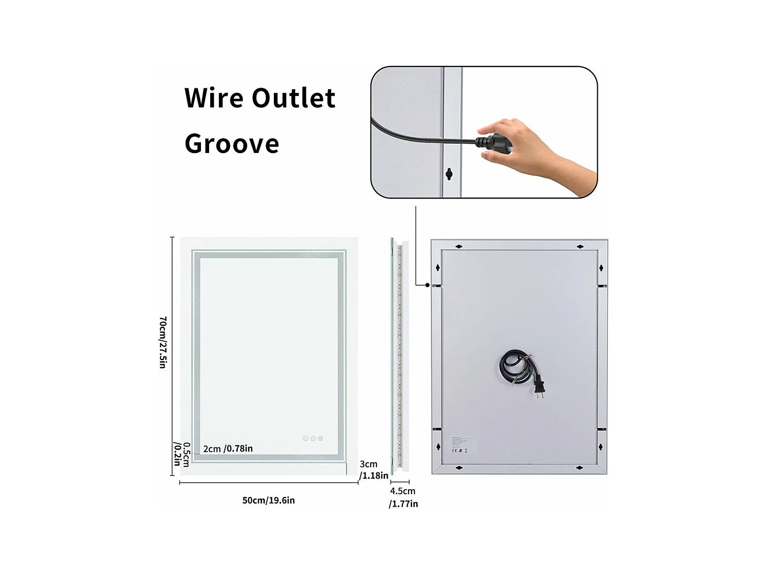 LED Badezimmerspiegel 70x50cm rechteckiger hinterleuchteter Wandspiegel beschlagfrei 50x70cm