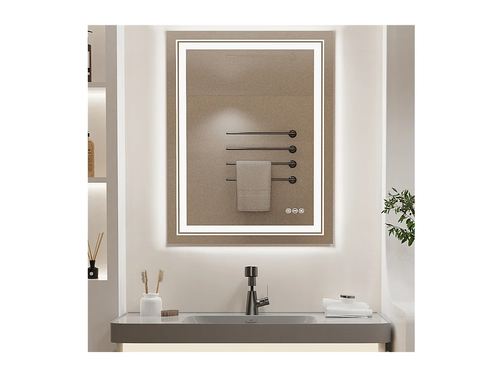 Miroir salle de bain led 70x50cm miroir mural retroeclairé rectangulaire anti buée 50x70cm