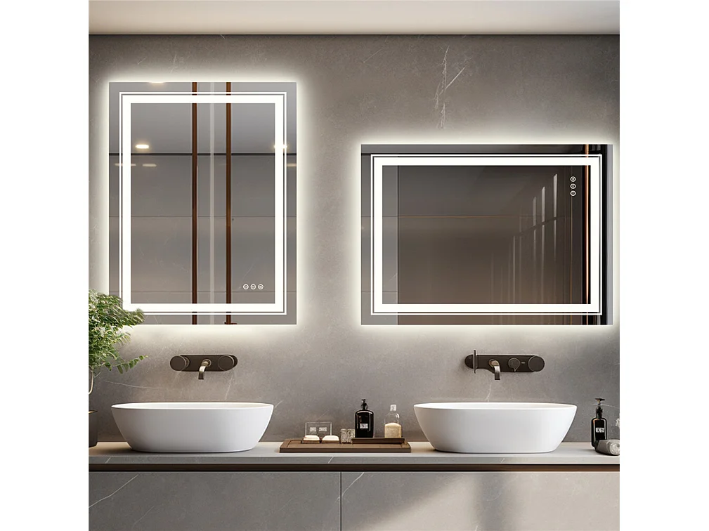 Lustro łazienkowe LED 70x50cm prostokątne podświetlane lustro ścienne anty-parowanie 50x70cm