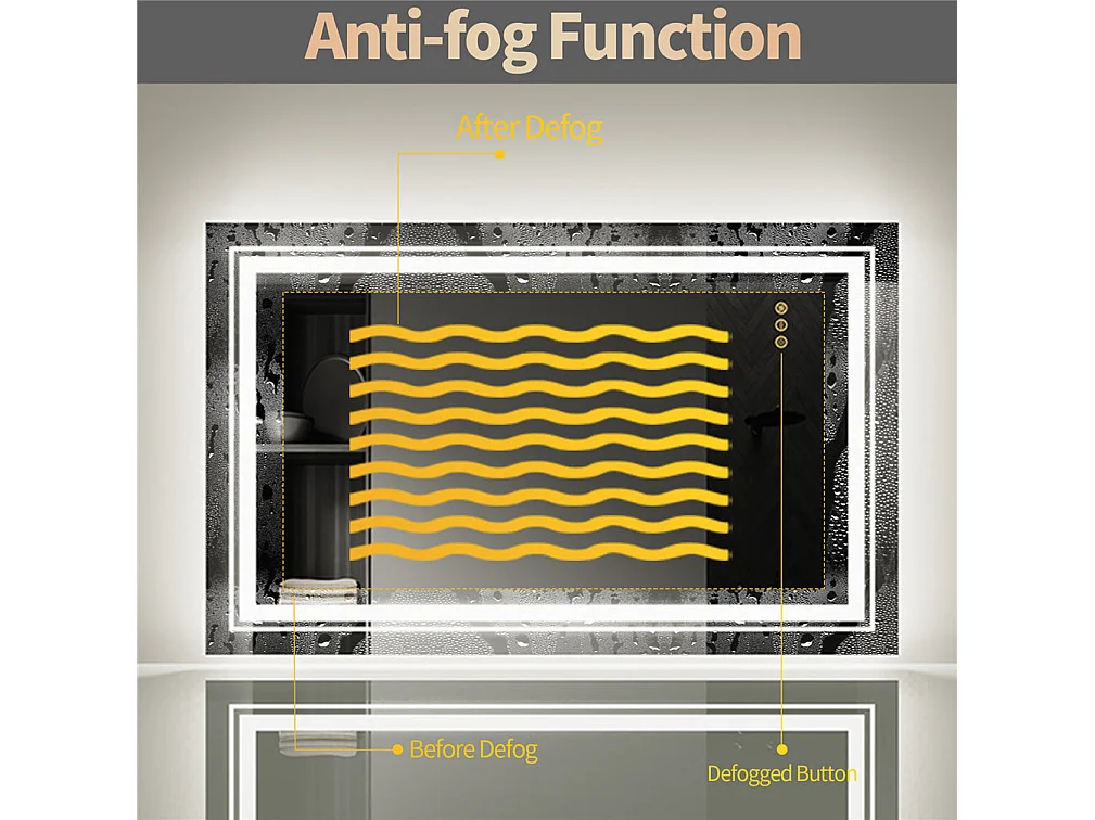 Miroir salle de bain led 90x70cm miroir mural retroeclairé rctangulaire anti-buée 90x70cm