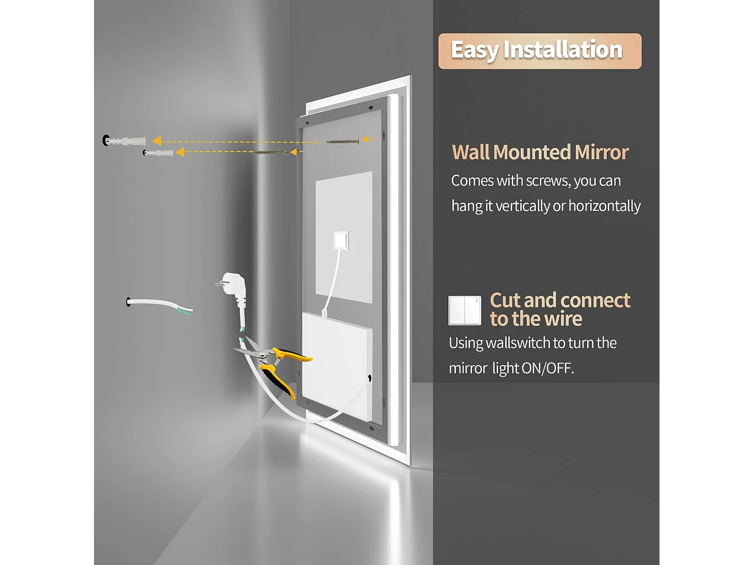 LED Badezimmerspiegel 70x50cm Wandspiegel mit Antibeschlagbeleuchtung 50x70cm