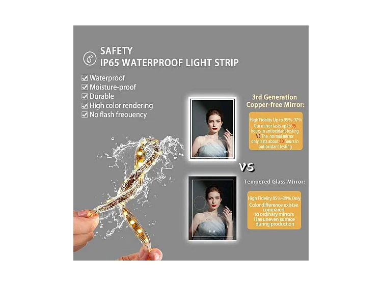 LED Badezimmerspiegel 70x50cm Wandspiegel mit Antibeschlagbeleuchtung 50x70cm