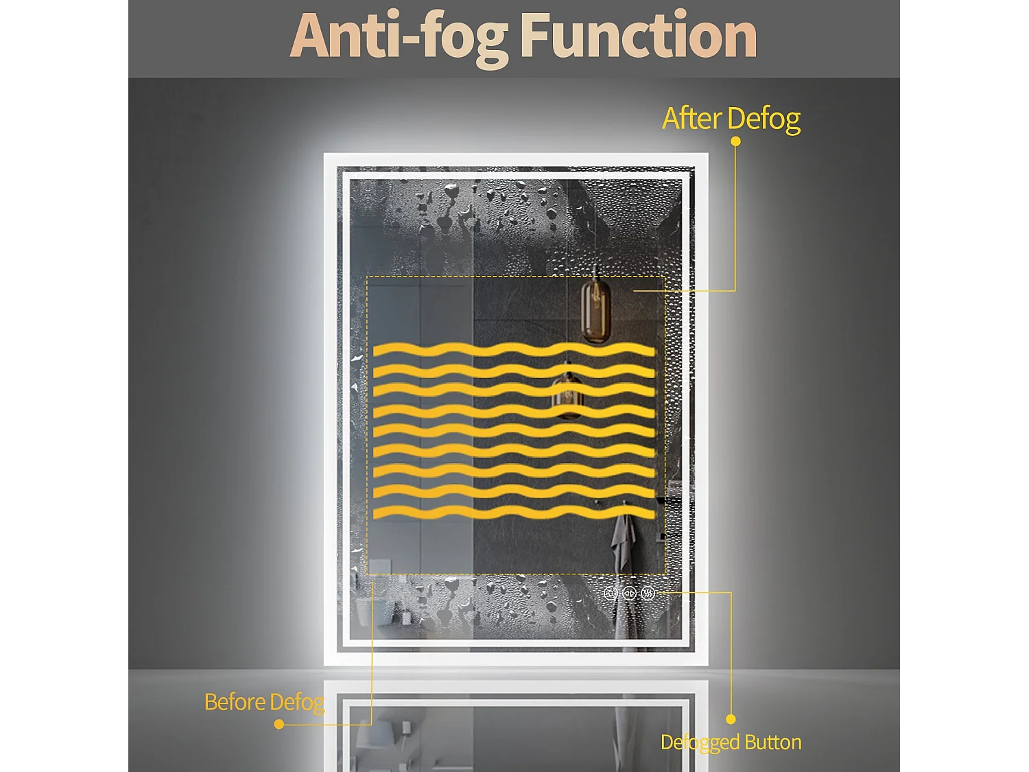 Miroir salle de bain led 70x50cm miroir mural avec éclairage anti bueé 50x70cm