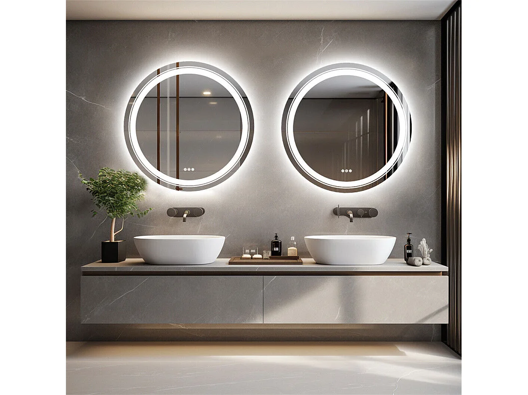 Miroir salle de bain led rond 80x80cm miroir mural avec éclairage intégré anti-buée 80x80cm