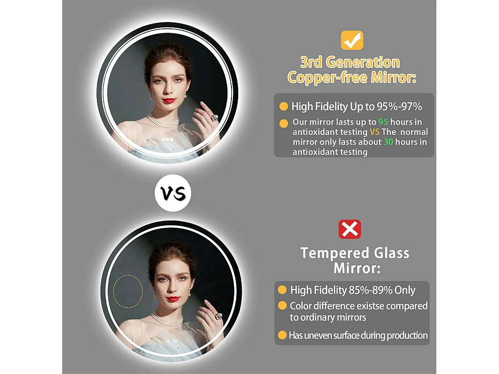 Specchio da bagno rotondo a LED 80x80cm specchio da parete con illuminazione integrata antiappannamento 80x80cm