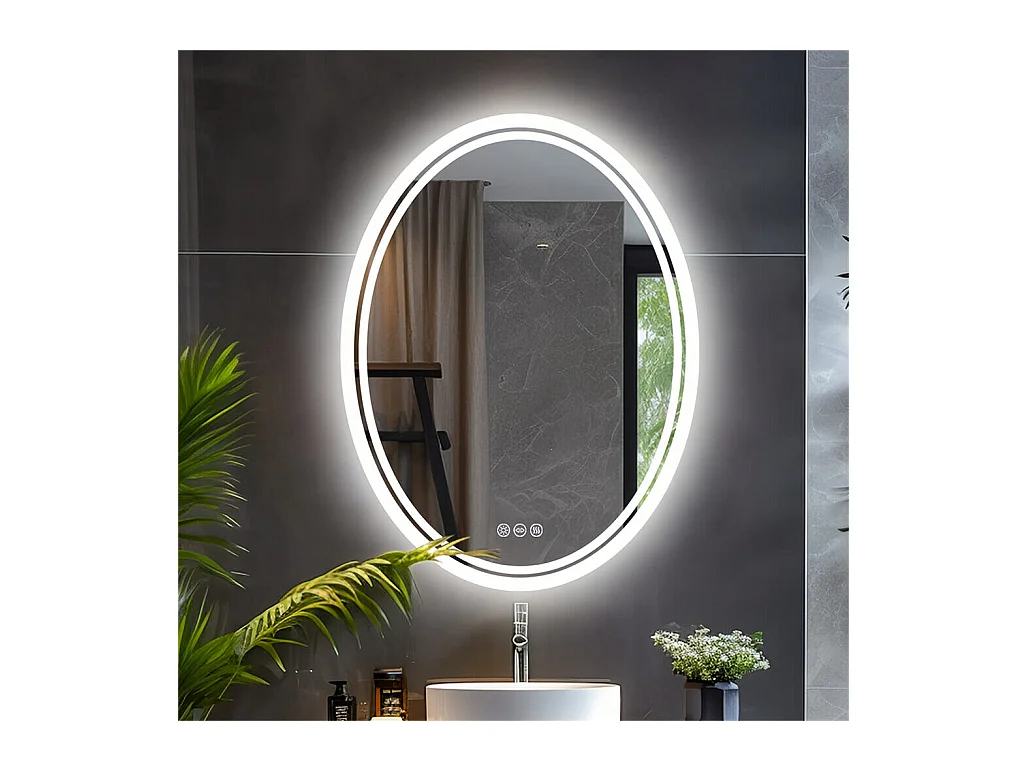 Miroir salle de bain led ovale anti-buée miroir mural avec éclairage 3 couleurs réglables 60x80cm