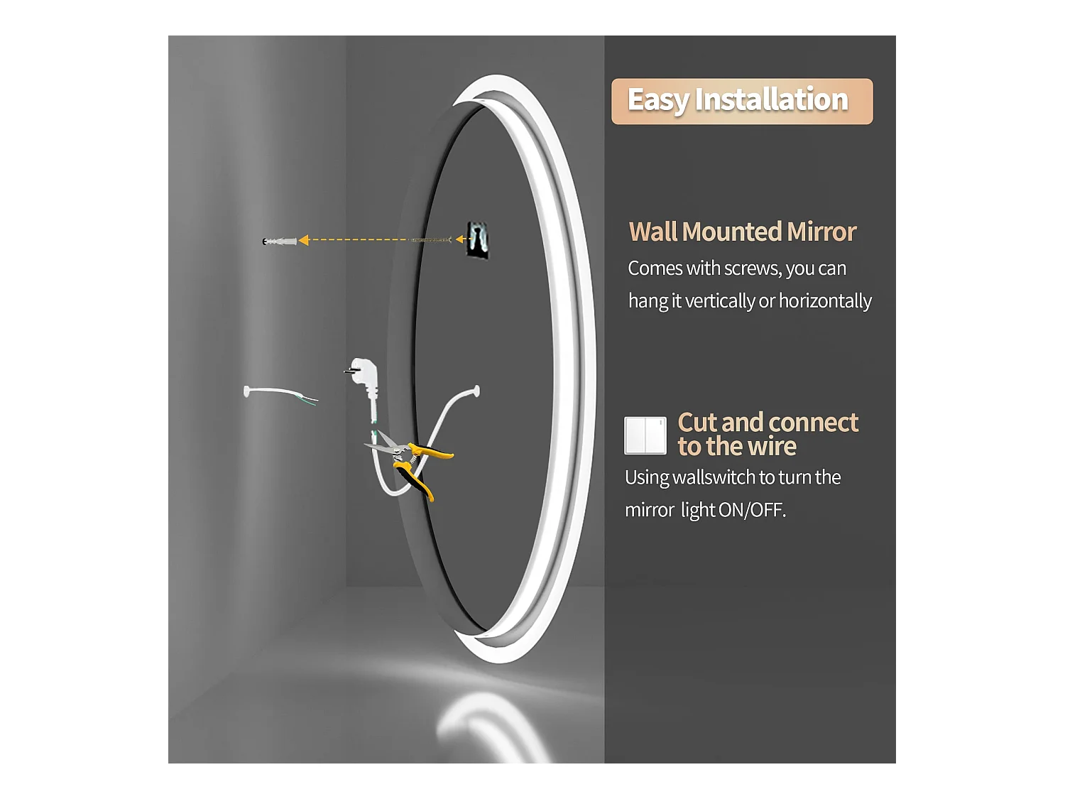 Ovaler LED Badezimmerspiegel Antibeschlag Wandspiegel mit 3 einstellbarer Farbbeleuchtung 60x80cm