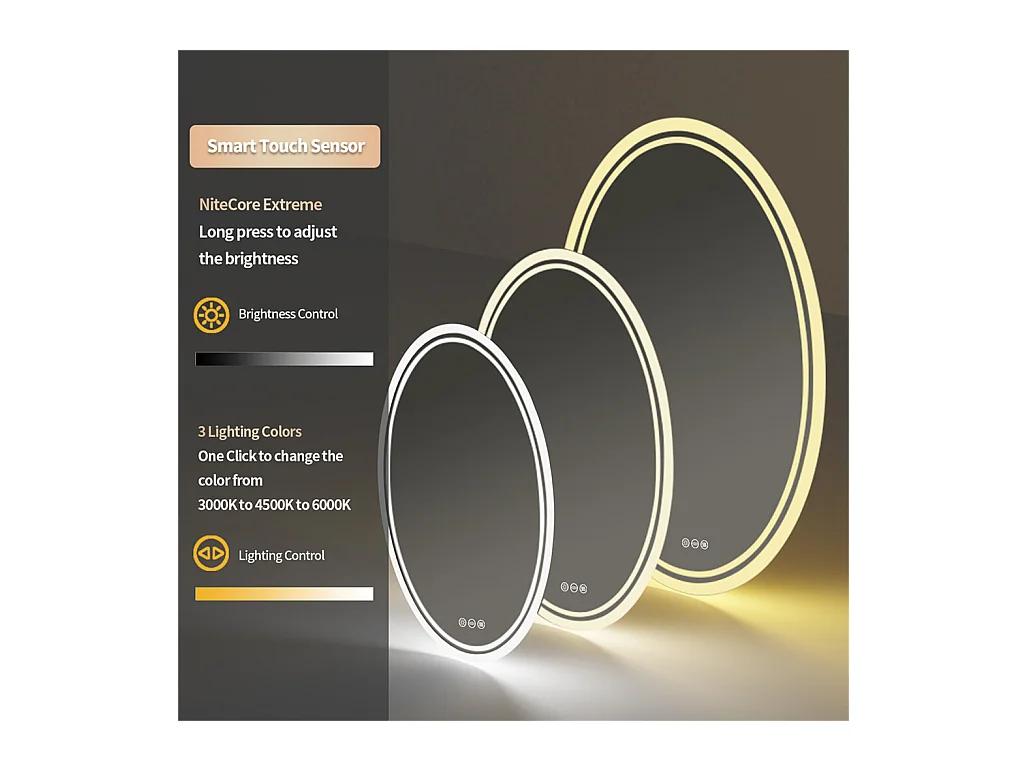 Ovaler LED Badezimmerspiegel Antibeschlag Wandspiegel mit 3 einstellbarer Farbbeleuchtung 60x80cm