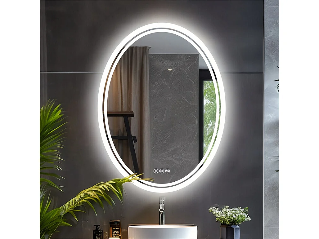 Ovaler LED Badezimmerspiegel Antibeschlag Wandspiegel mit 3 einstellbarer Farbbeleuchtung 60x80cm
