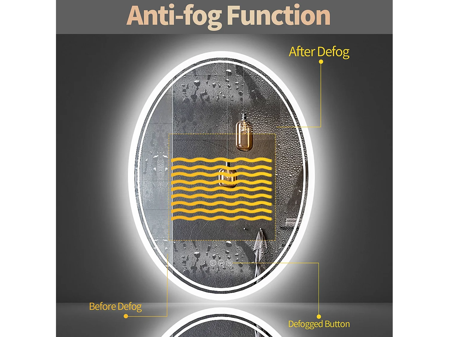 Ovaler LED Badezimmerspiegel Antibeschlag Wandspiegel mit 3 einstellbarer Farbbeleuchtung 60x80cm