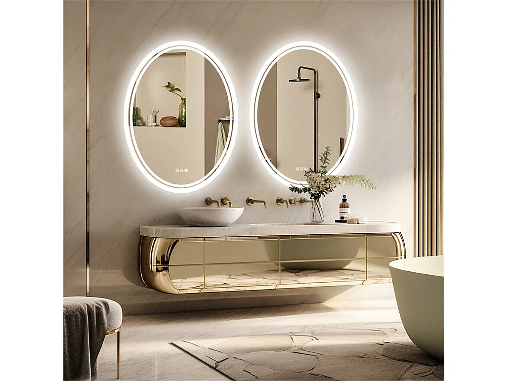 Ovaler LED Badezimmerspiegel Antibeschlag Wandspiegel mit 3 einstellbarer Farbbeleuchtung 60x80cm