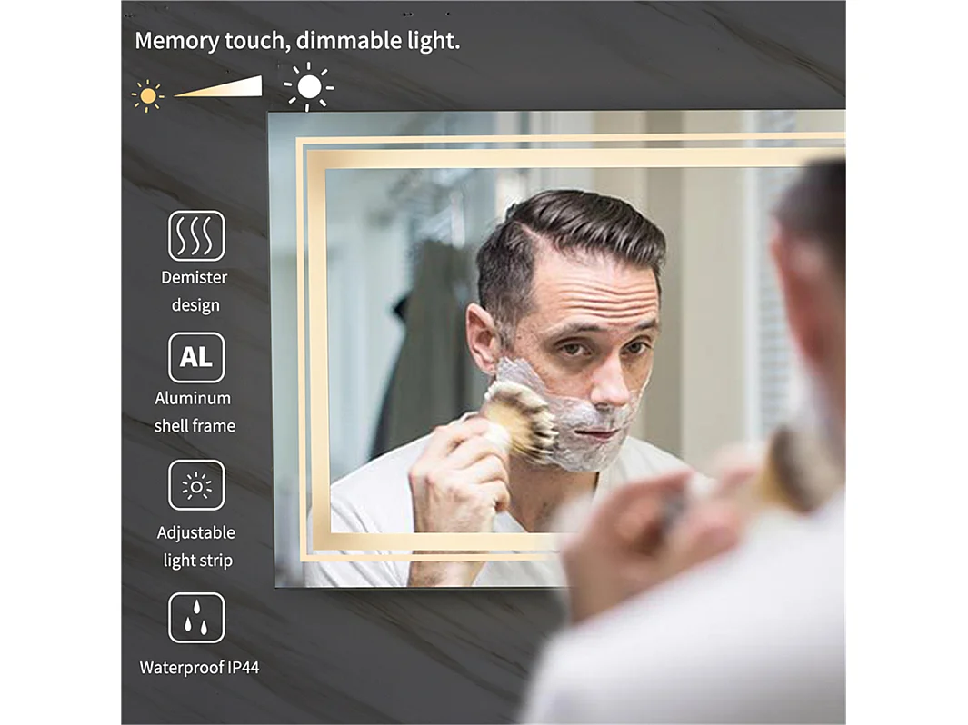 Miroir salle de bain led 100x60cm anti-buée 3 couleurs réglables IP67  miroir connecté avec prise