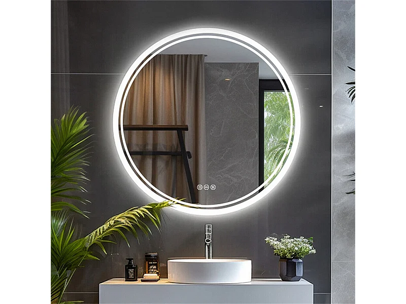 Runder LED-Badezimmerspiegel, beschlagfreier Wandspiegel mit 3 einstellbaren Farben, 80 x 80 cm