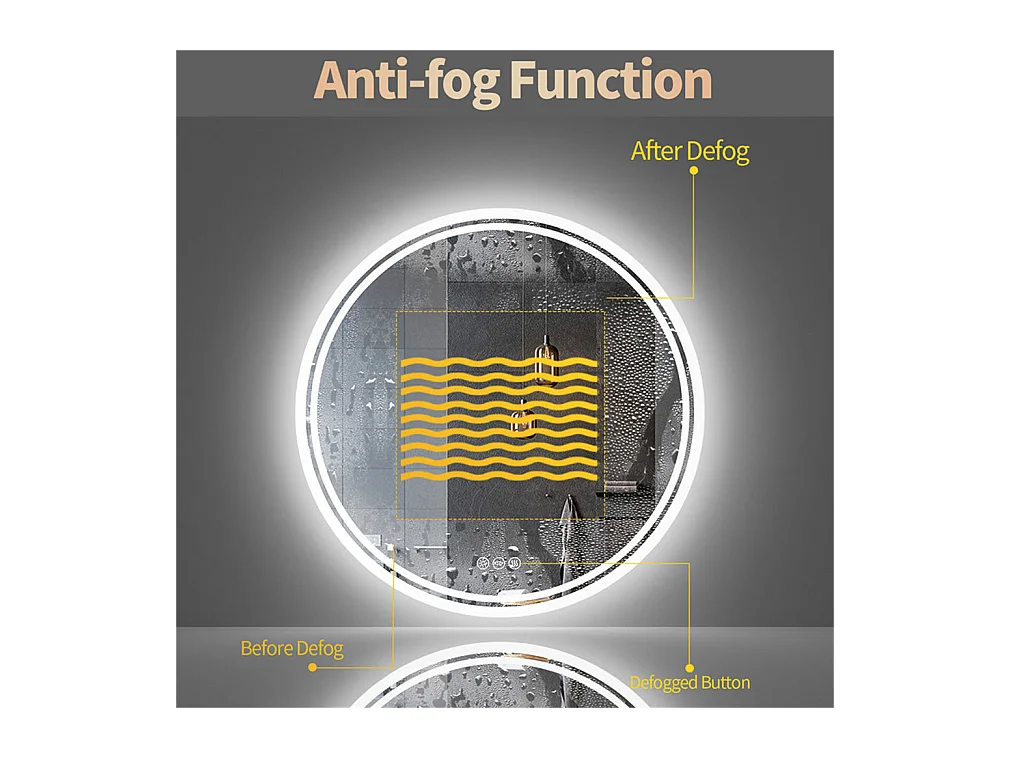 Runder LED-Badezimmerspiegel, beschlagfreier Wandspiegel mit 3 einstellbaren Farben, 80 x 80 cm