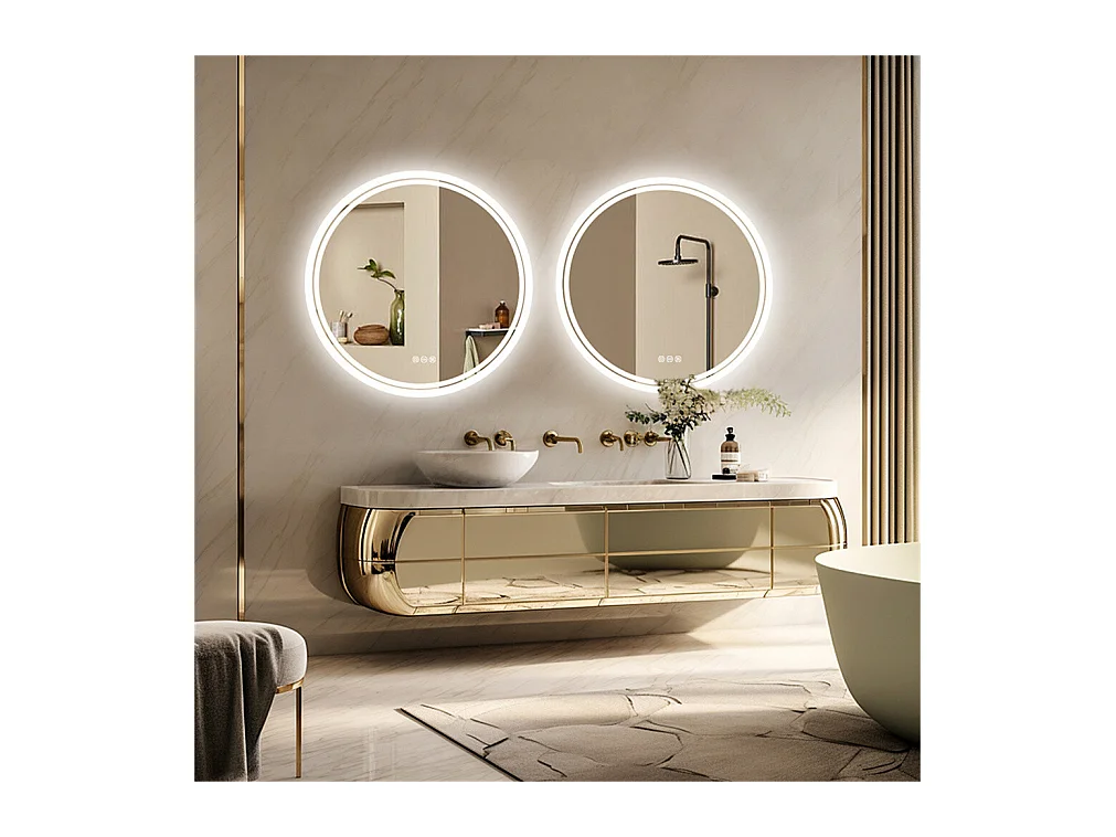 Runder LED-Badezimmerspiegel, beschlagfreier Wandspiegel mit 3 einstellbaren Farben, 80 x 80 cm