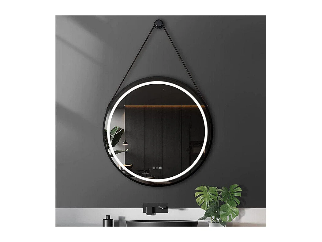 Espelho redondo LED para banheiro 80cm preto com 3 cores ajustáveis ​​antiembaçante 80x80cm