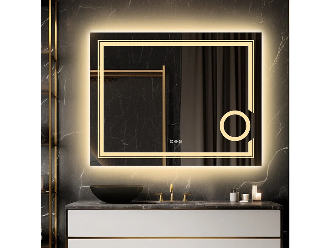 Miroir salle de bain led miroir mural lumineux anti bueé grossissant 90x70cm