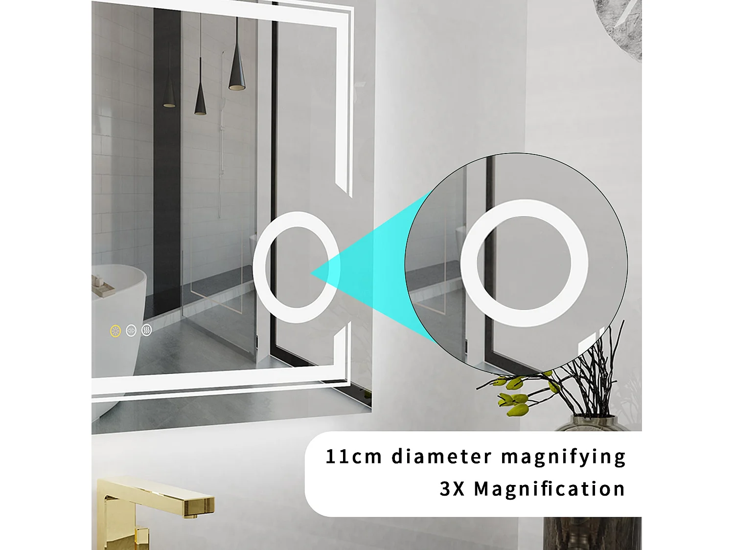 Miroir salle de bain led miroir mural lumineux anti bueé grossissant 90x70cm