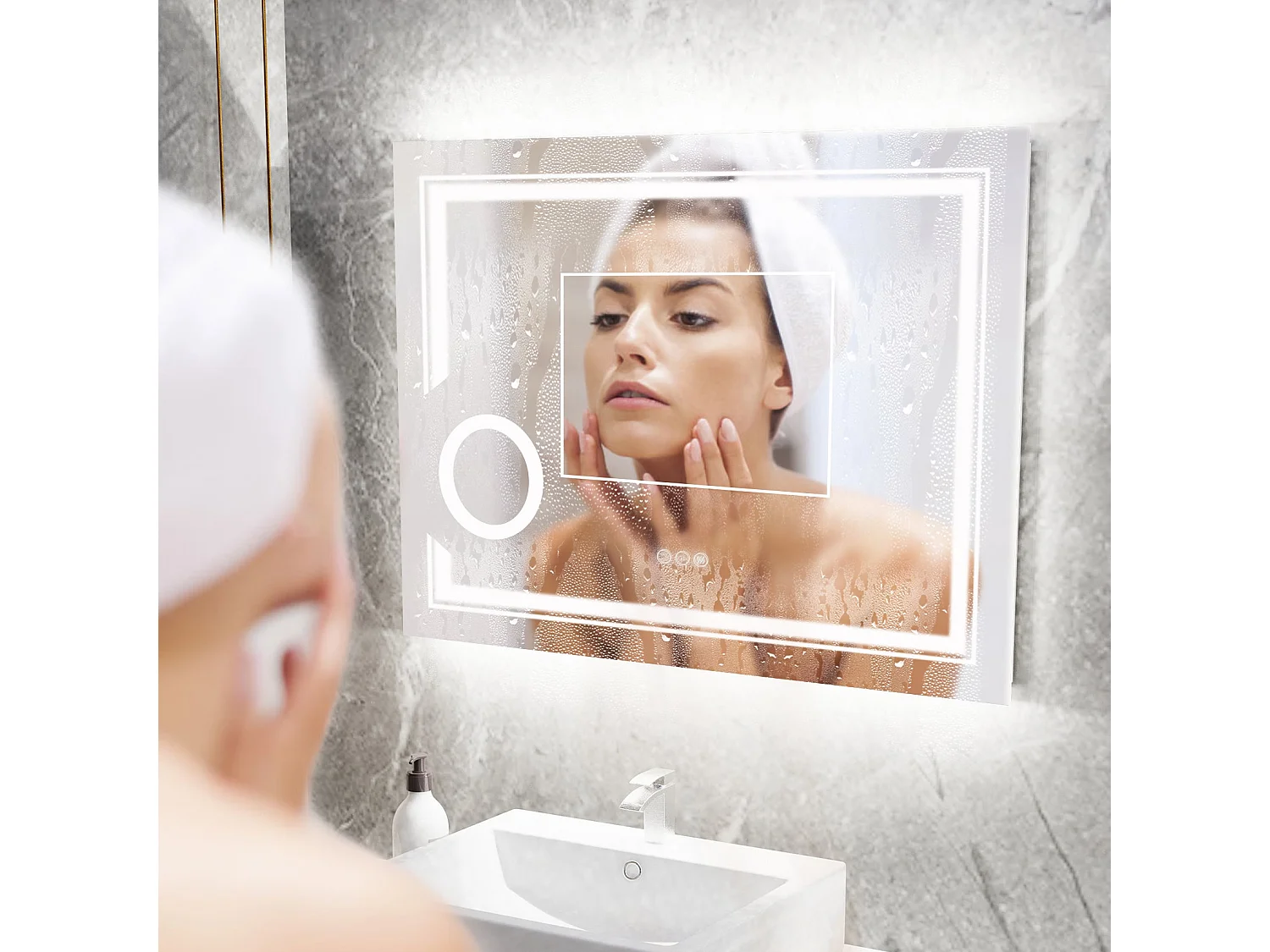 Miroir salle de bain led miroir mural lumineux anti bueé grossissant 90x70cm