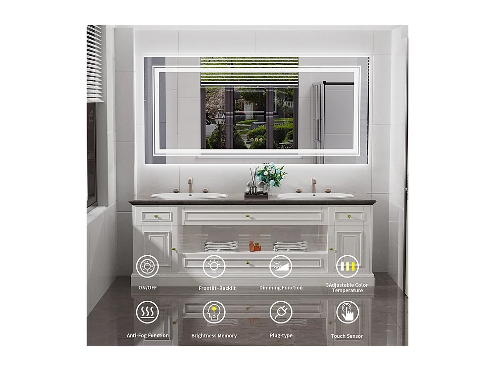 LED Badezimmerspiegel 120x80cm rechteckiger Wandspiegel Antibeschlaglicht 120x80cm