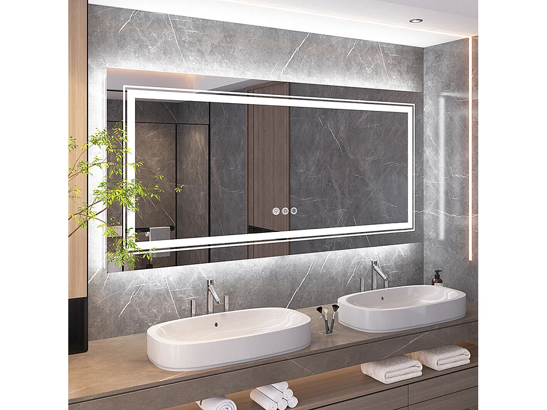 Miroir de salle de bain led 120x80cm rectangulaire miroir mural lumière anti-buée 120x80cm