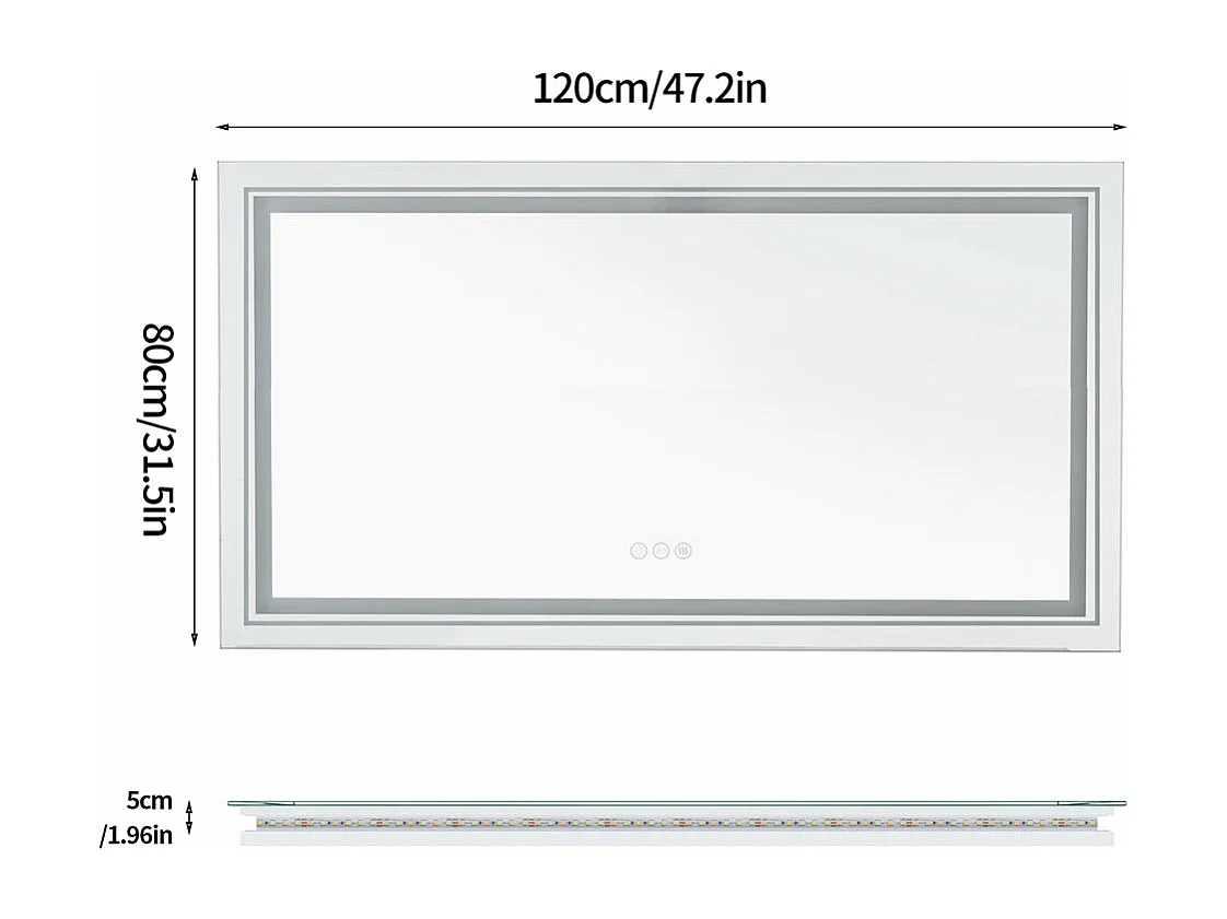 Miroir de salle de bain led 120x80cm rectangulaire miroir mural lumière anti-buée 120x80cm