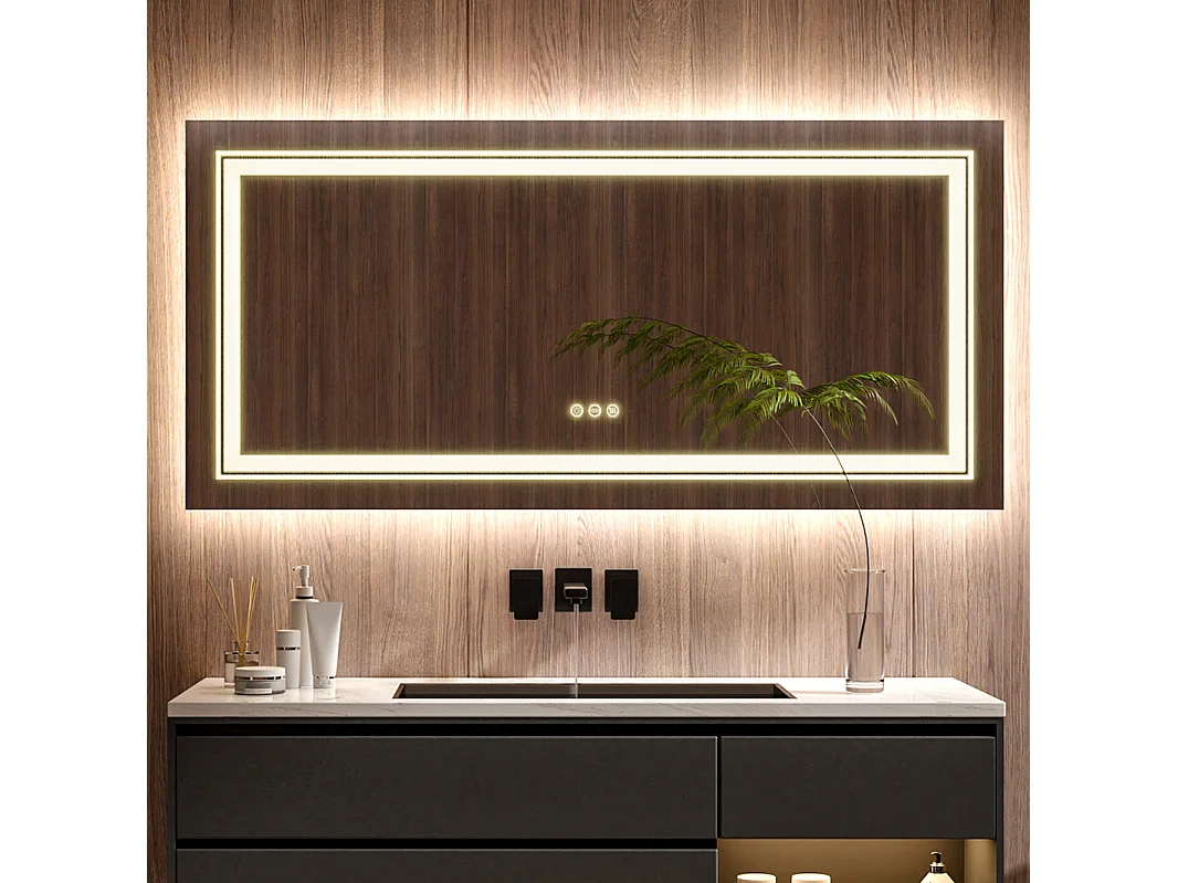 Miroir de salle de bain led 120x80cm rectangulaire miroir mural lumière anti-buée 120x80cm