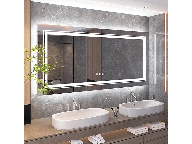 Miroir de salle de bain led 120x80cm rectangulaire miroir mural lumière anti-buée 120x80cm