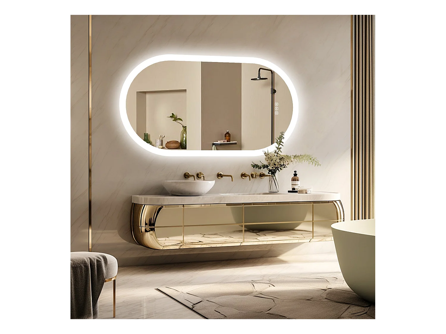 Miroir salle de bain led ovale 120x60cm miroir lumineux avec 3 couleurs réglables anti buée 60x120cm