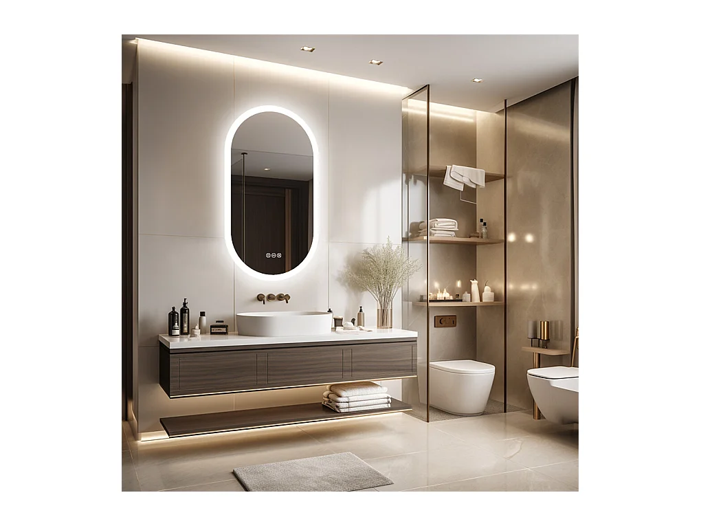 Miroir salle de bain led ovale 120x60cm miroir lumineux avec 3 couleurs réglables anti buée 60x120cm