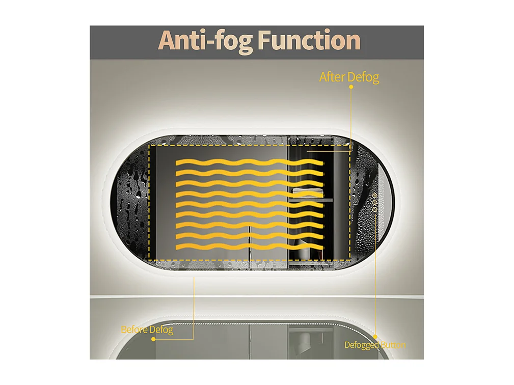 Miroir salle de bain led ovale 120x60cm miroir lumineux avec 3 couleurs réglables anti buée 60x120cm