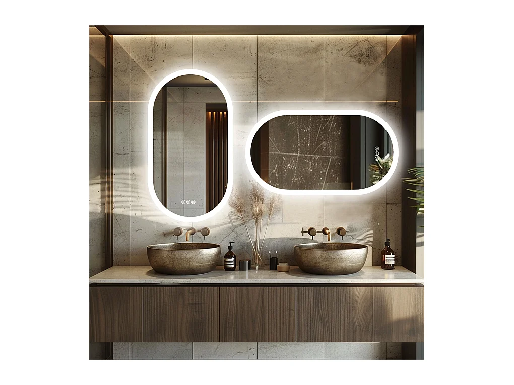 Miroir salle de bain led ovale 120x60cm miroir lumineux avec 3 couleurs réglables anti buée 60x120cm