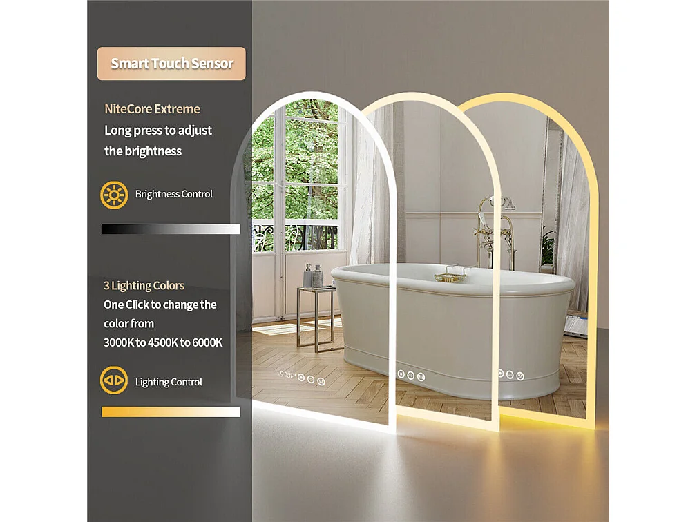 LED Badezimmerspiegel 60x90cm Spiegel mit Bluetooth dreifarbig Antibeschlag 90x60cm