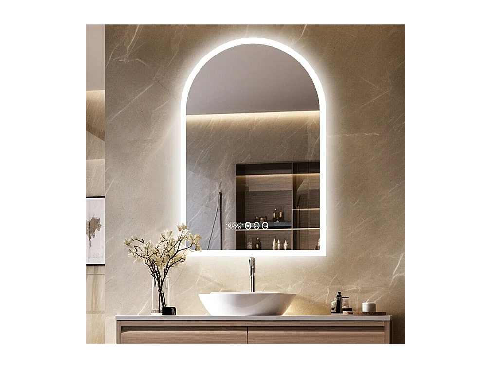 Miroir salle de bain led 60x90cm miroir avec bluetooth tricolore anti-buée 90x60cm