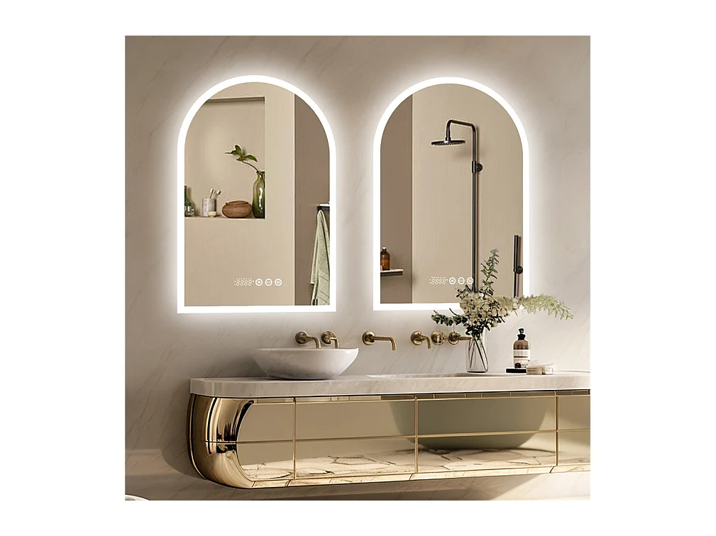 Miroir salle de bain led 60x90cm miroir avec bluetooth tricolore anti-buée 90x60cm