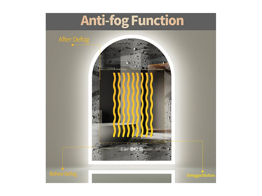 Miroir salle de bain led 60x90cm miroir avec bluetooth tricolore anti-buée 90x60cm