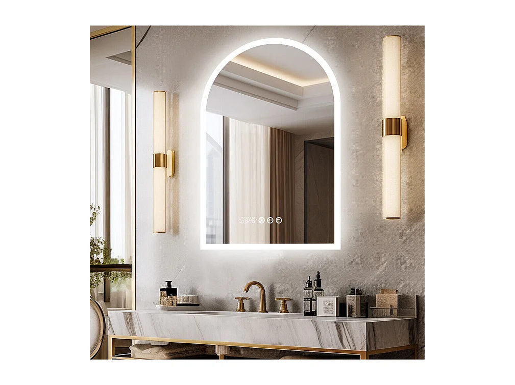 Miroir salle de bain led 60x90cm miroir avec bluetooth tricolore anti-buée 90x60cm