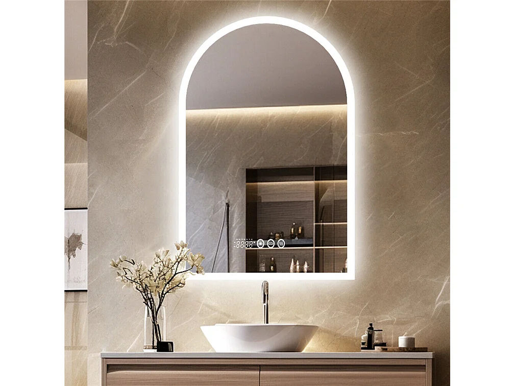 Miroir salle de bain led 60x90cm miroir avec bluetooth tricolore anti-buée 90x60cm