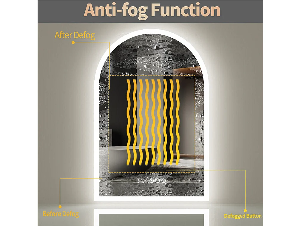 Miroir salle de bain led 60x90cm miroir avec bluetooth tricolore anti-buée 90x60cm