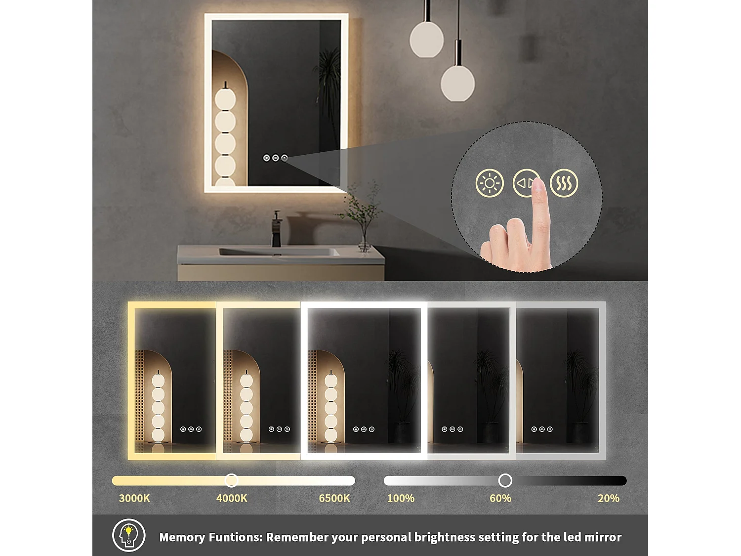 LED Badezimmerspiegel 40x50cm Wandspiegel mit Antibeschlagbeleuchtung 40x50cm