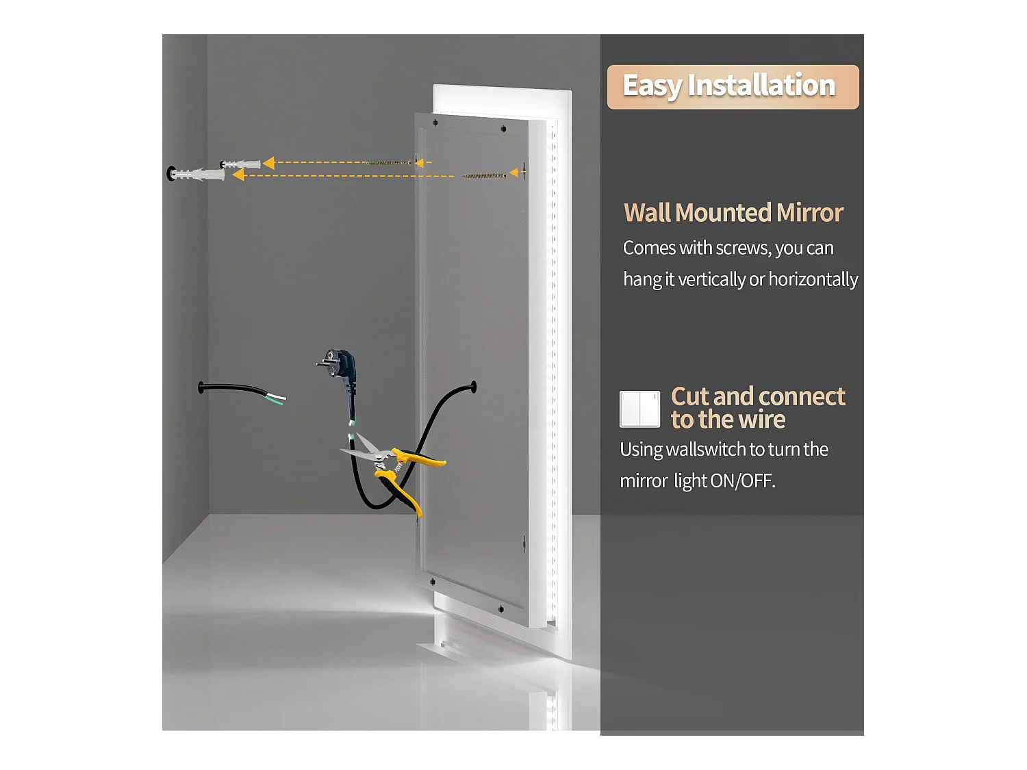 LED Badezimmerspiegel 40x50cm Wandspiegel mit Antibeschlagbeleuchtung 40x50cm