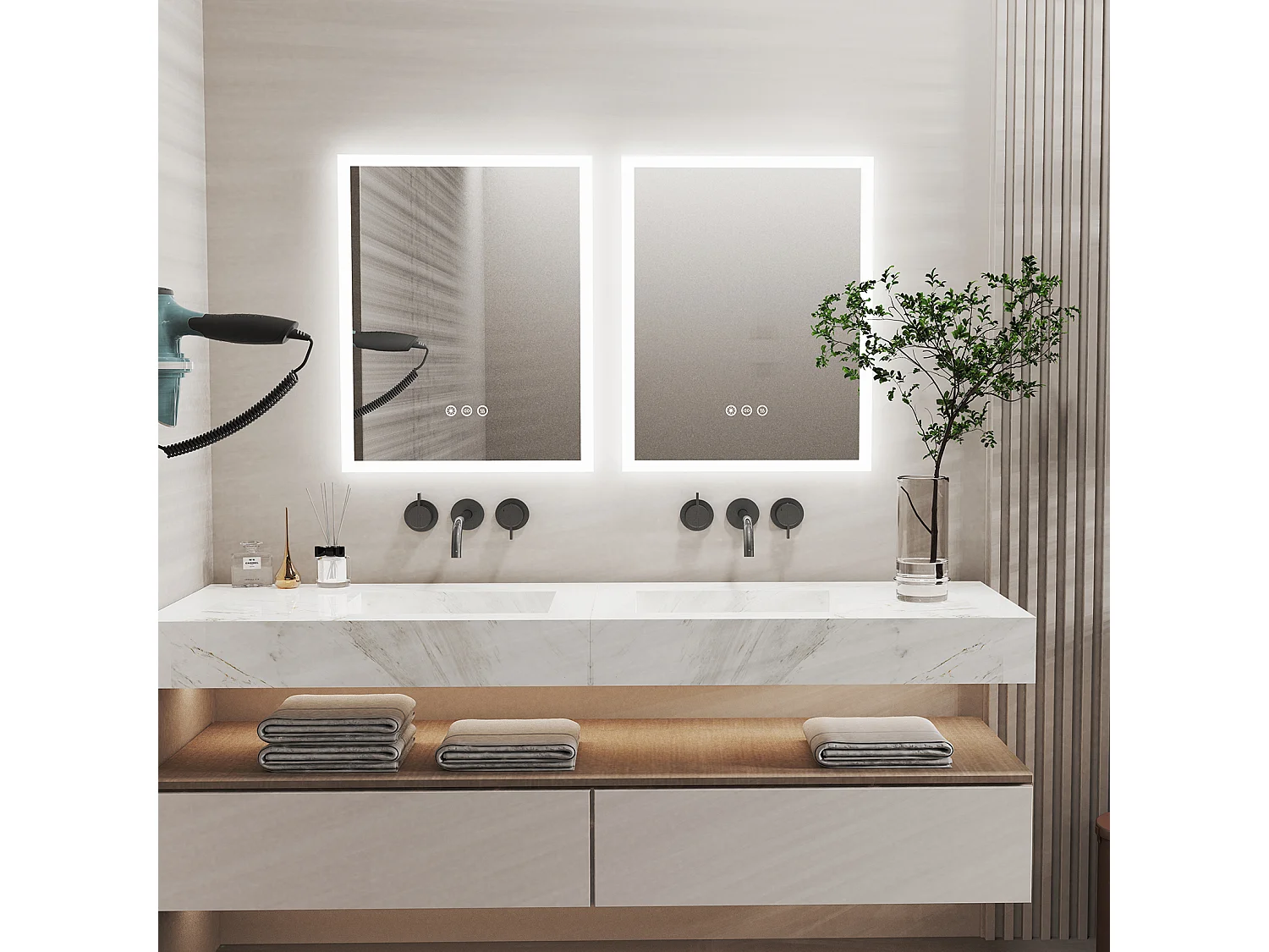 Miroir salle de bain led 40x50cm miroir mural avec éclairage anti-buée 40x50cm