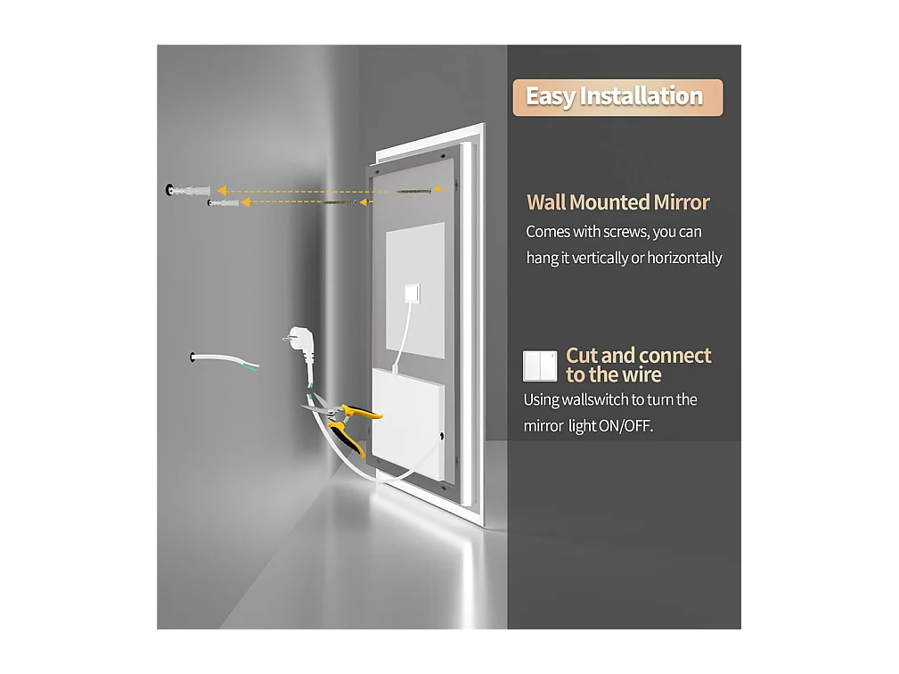 LED Badezimmerspiegel 80x60cm Wandspiegel mit Antibeschlagbeleuchtung 80x60cm