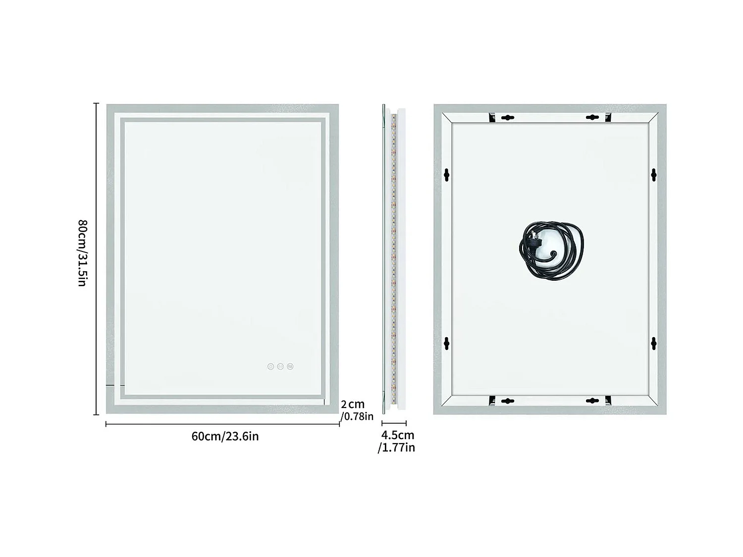 LED Badezimmerspiegel 80x60cm Wandspiegel mit Antibeschlagbeleuchtung 80x60cm